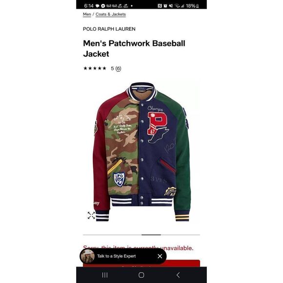 Polo Ralph Lauren Tiger Fleece Bomber Patch P Wing Varsity Camo Jacket Size M - Picture 7 of 8